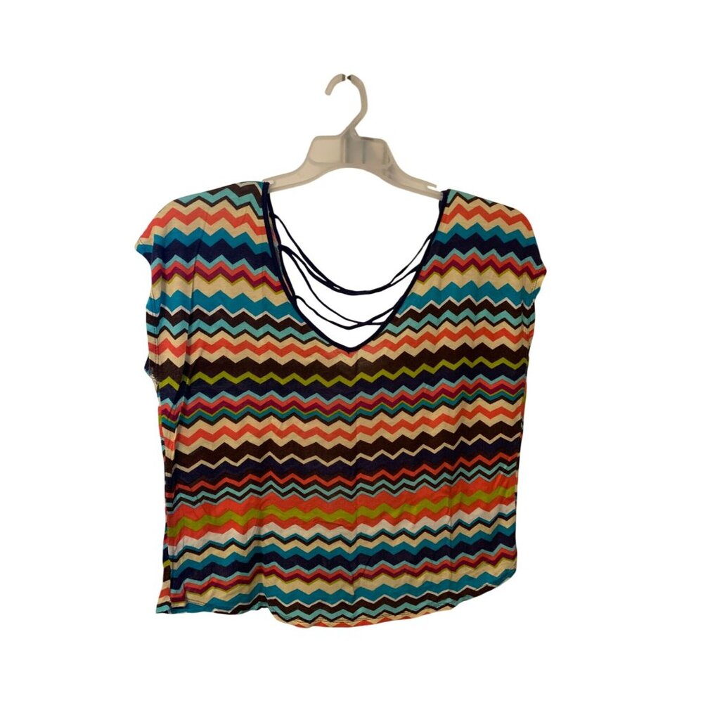Vintage Y2k Dots Womens Size large ZigZag Vneck Pullover sweater Striped Multico
